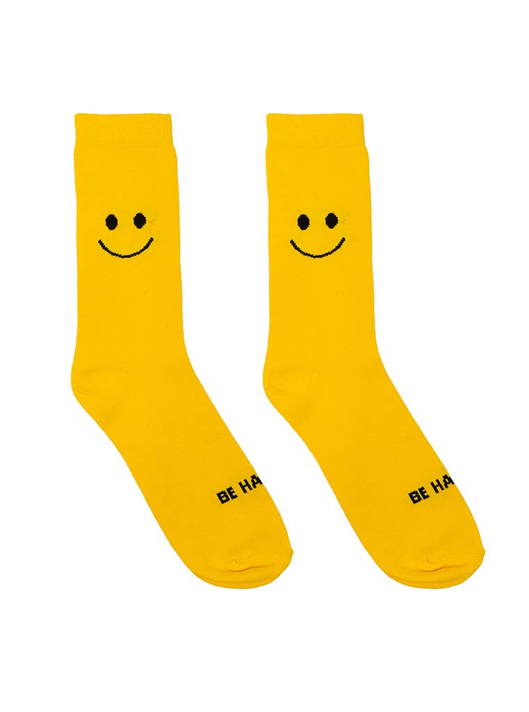3D Packaged Crew Socks - Happy Face - "Be Happy" - Yellow