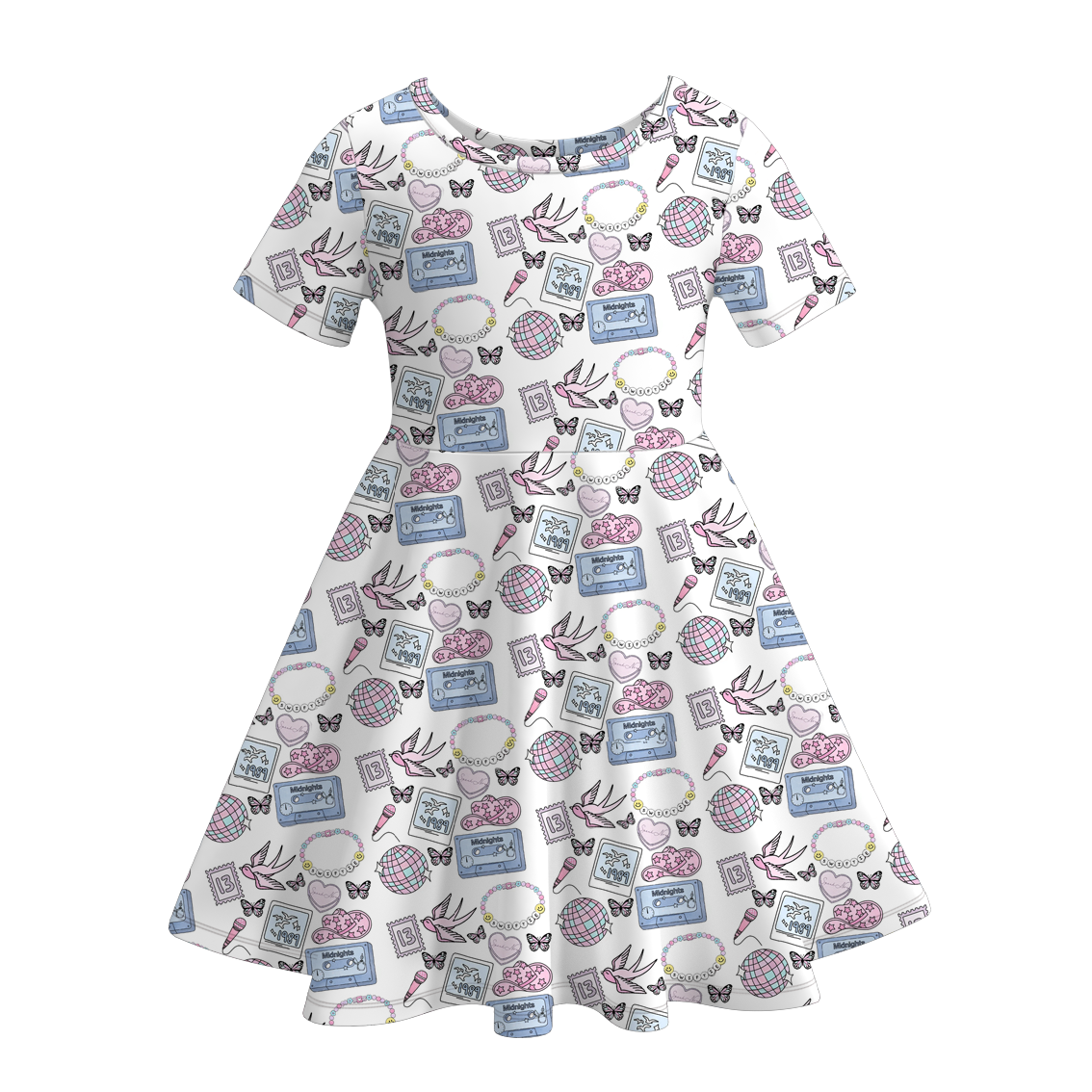 Taylor Swift TS print short sleeve ruffle twirl dress