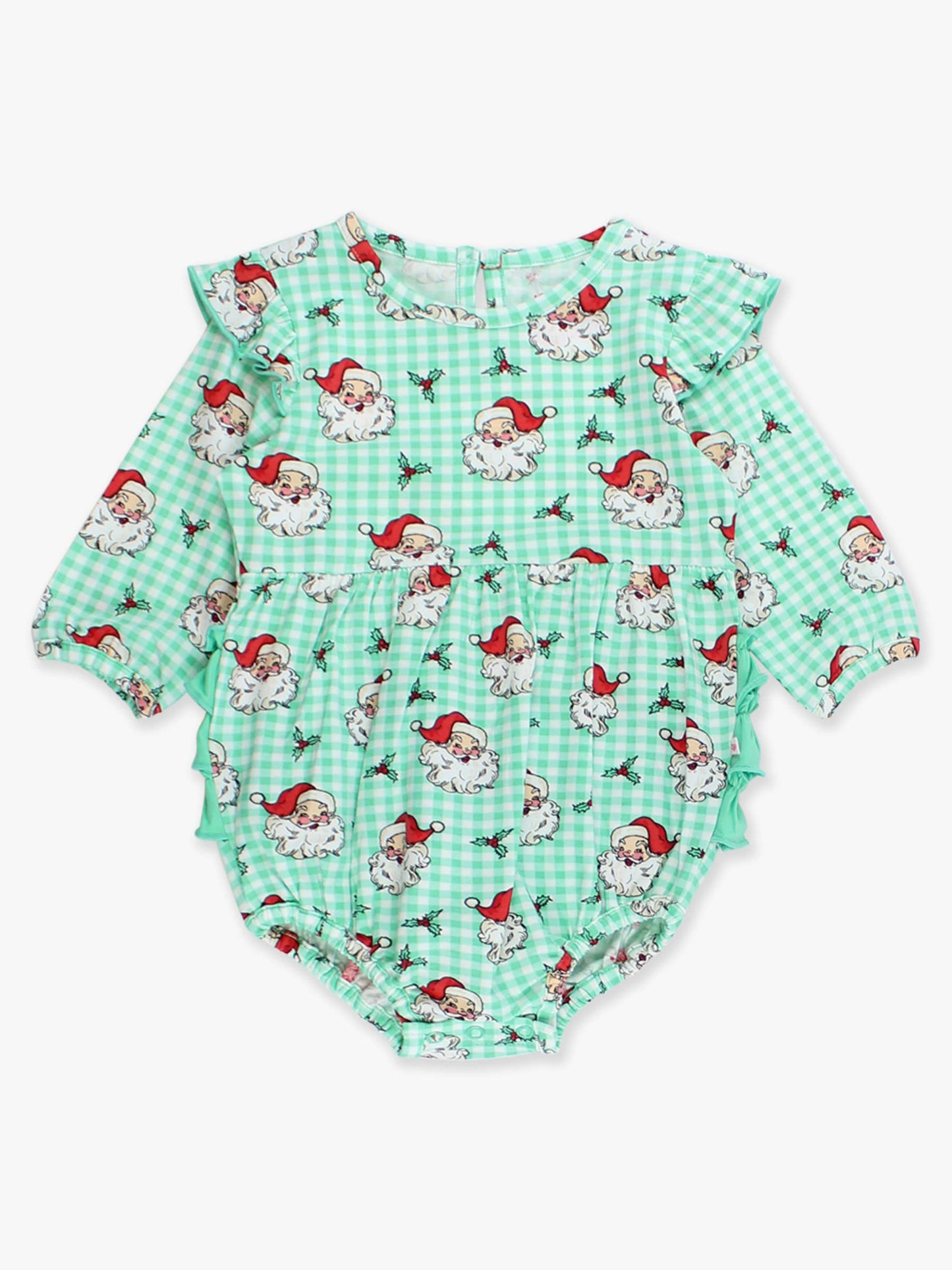 Baby Girls Green Dear Santa Knit Long Sleeve Flutter Bubble Romper