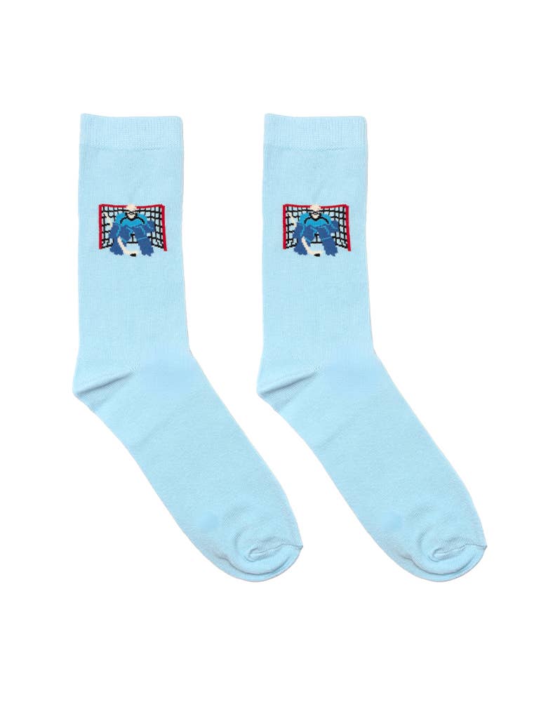 3D Packaged Crew Socks - Goalie & Hockey Net - Ice Blue