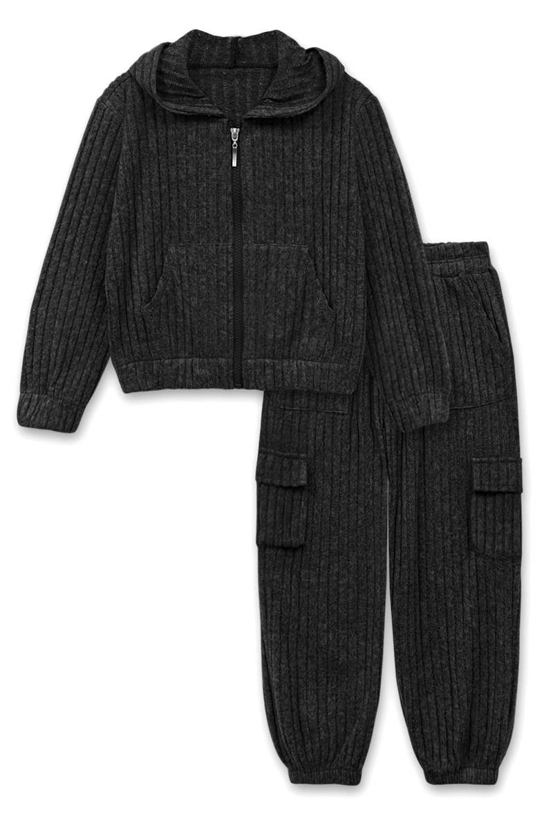 GKSS-Q26-3807B Girl's 2 pc Hoodie Pant Set w/ Ribbed Velvet
