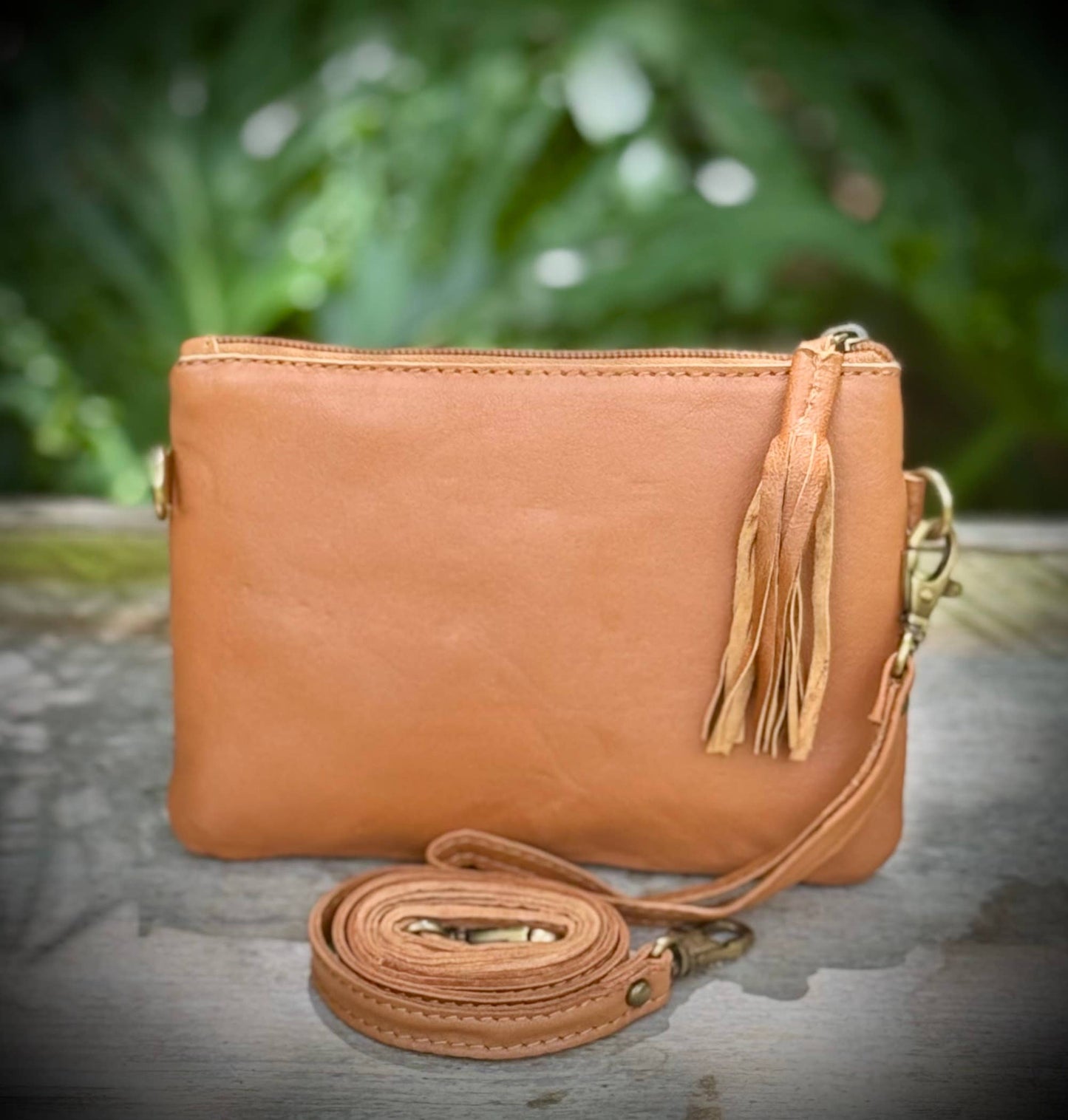 Upcycled LV Cowhide Leather Crossbody Wristlet Bag Western