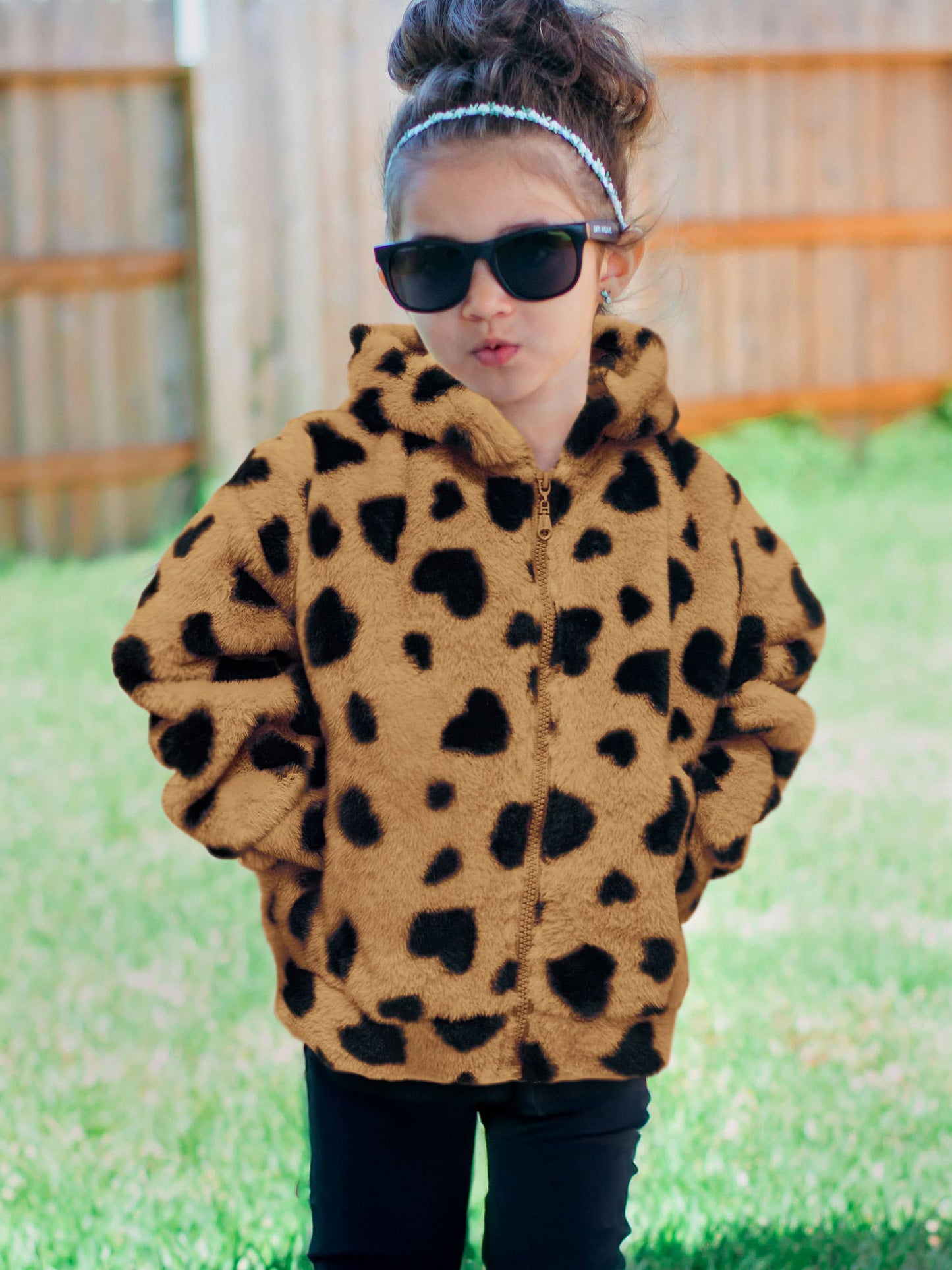 GFJ-K24-9040B Girl's Fur Heart Hoodie Jacket