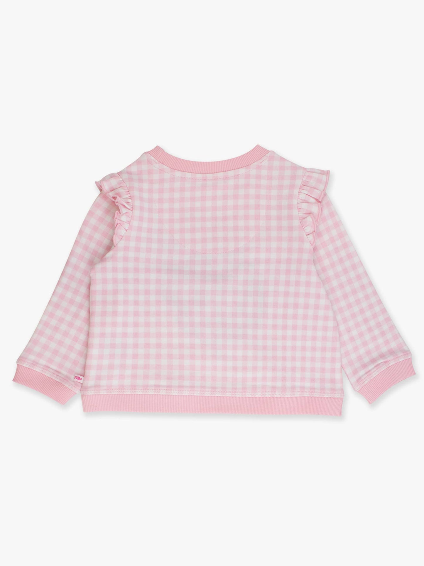 Girls Dear Santa Pink Gingham Applique Flutter Sweatshirt