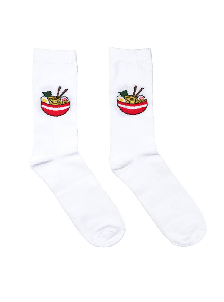 3D Packaged Crew Socks - Bowl of Ramen Noodles - White