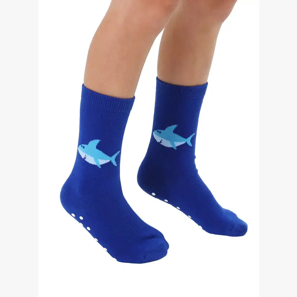 3D Packaged Crew Socks - Kids - Smiley Shark - Deep Blue