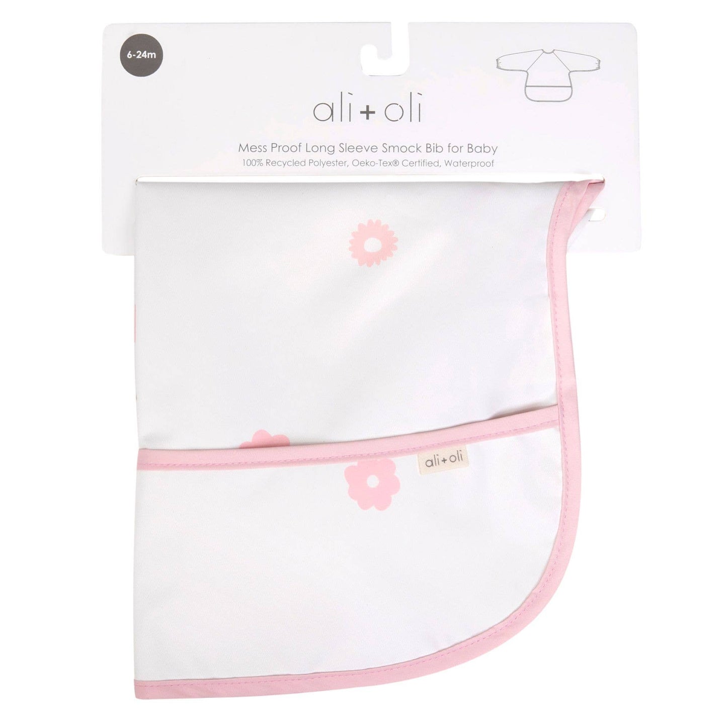 Smock Bib for Baby & Toddler Long Sleeve (Pink Flowers)