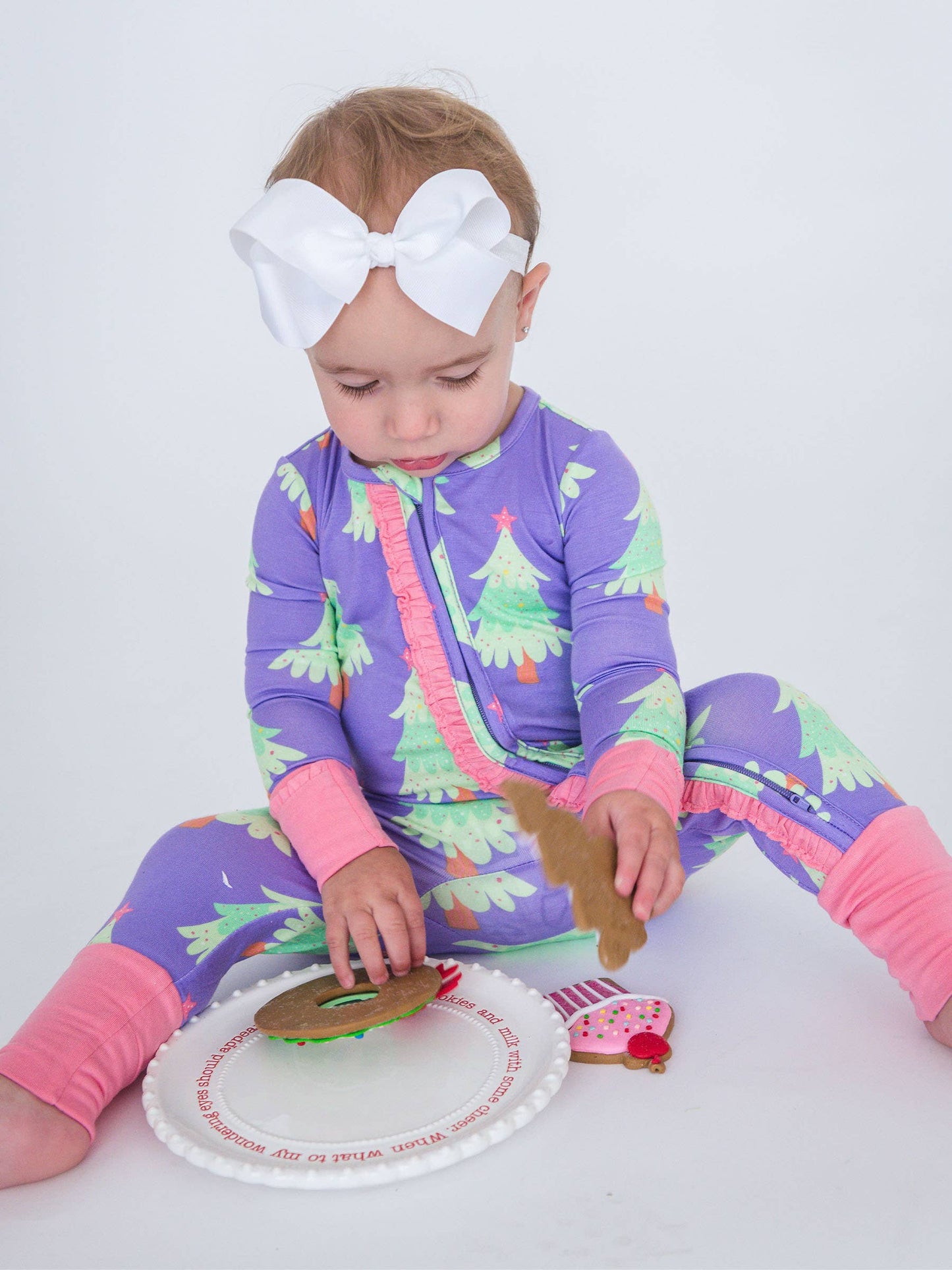 SoftSnooze™ Baby Girls Bamboo Viscose Purple Twinkling Trees Convertible Ruffle One Piece Footie Pajama