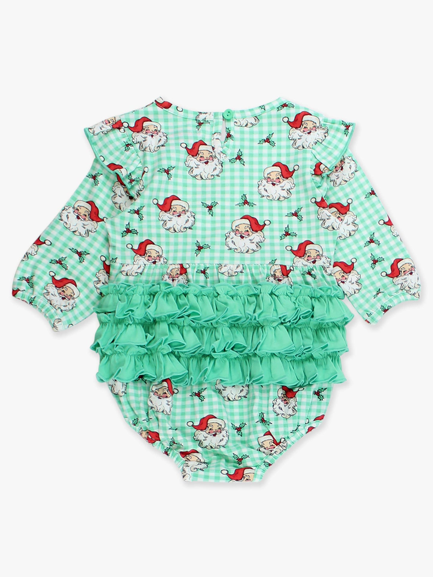 Baby Girls Green Dear Santa Knit Long Sleeve Flutter Bubble Romper