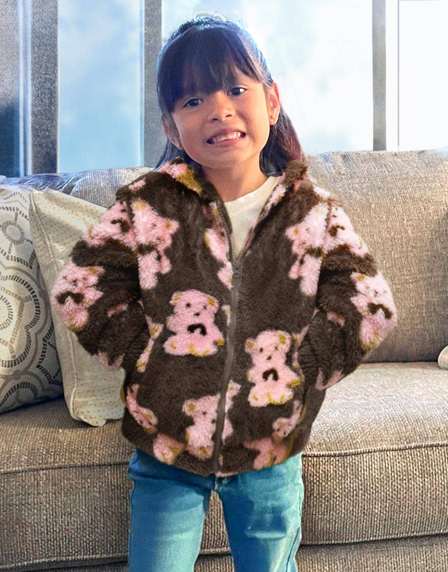 TFJ-K24-9039T Toddler's Coral Fleece Teddy Hoodie Jacket