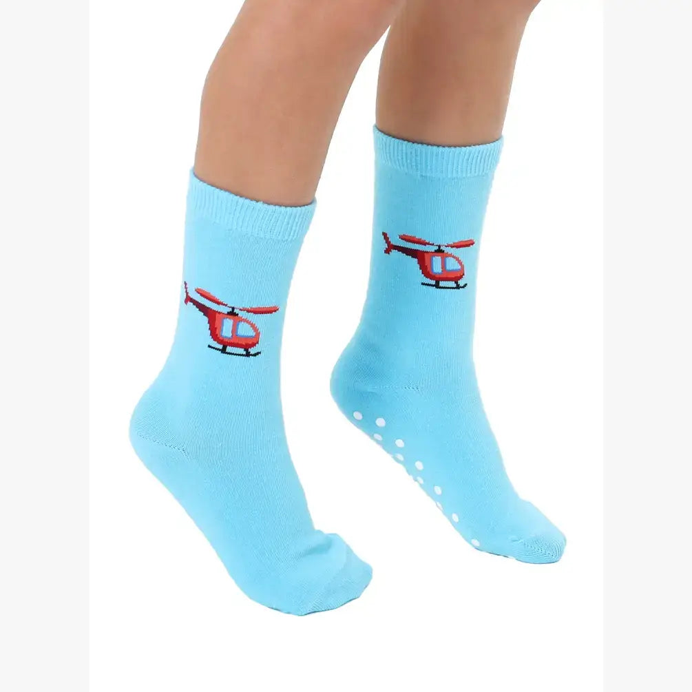 3D Packaged Crew Socks - Kids - Helicopter - Sky Blue