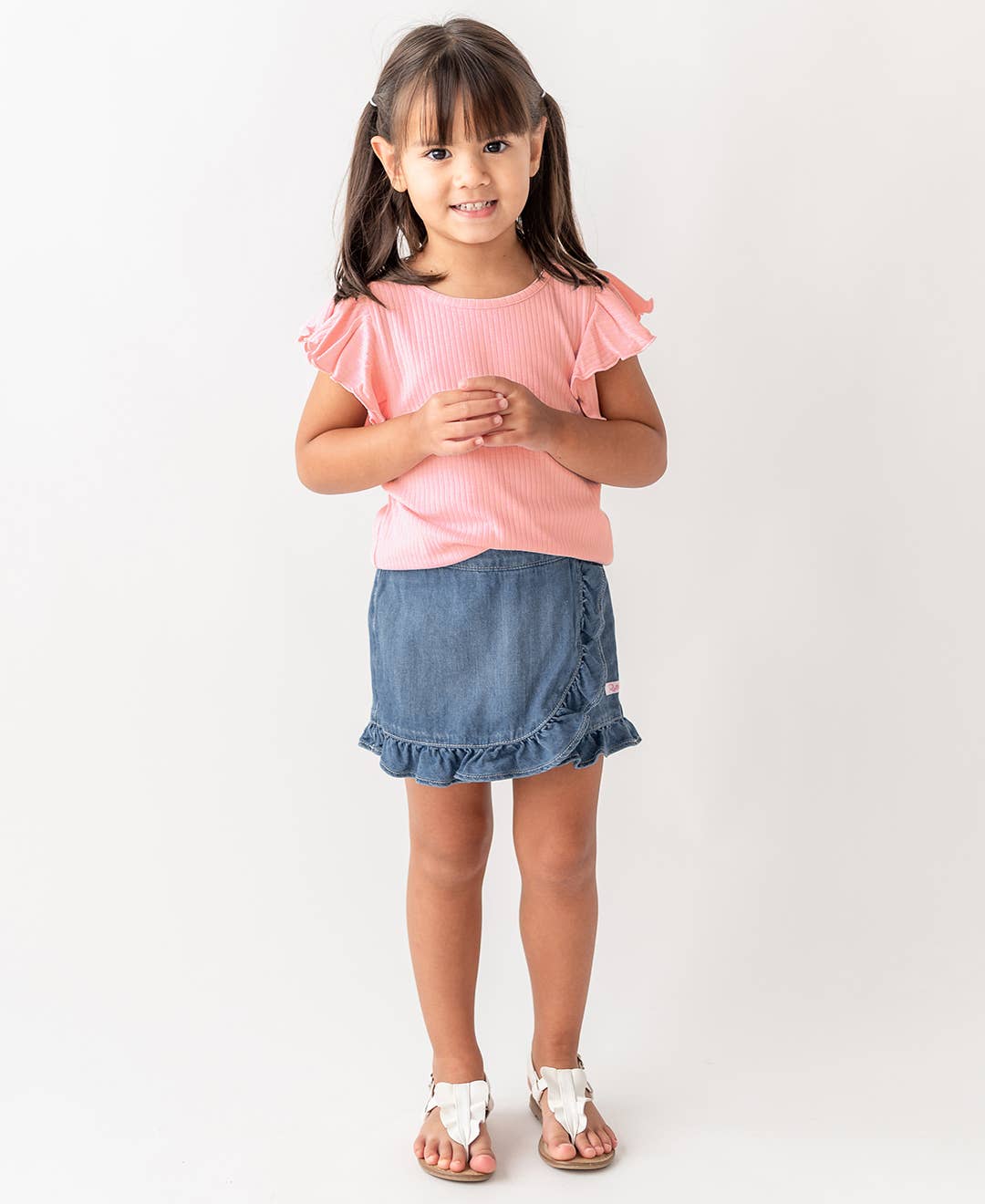 Girls Light Wash Ruffled Jean Skort