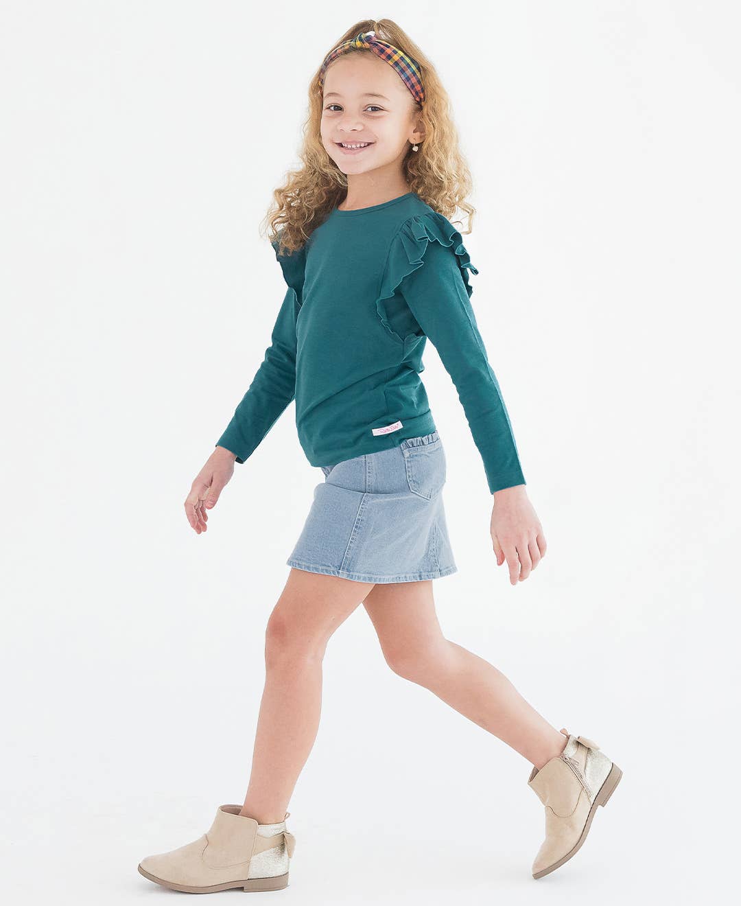 Girls Light Wash Ruffle Jean Skirt