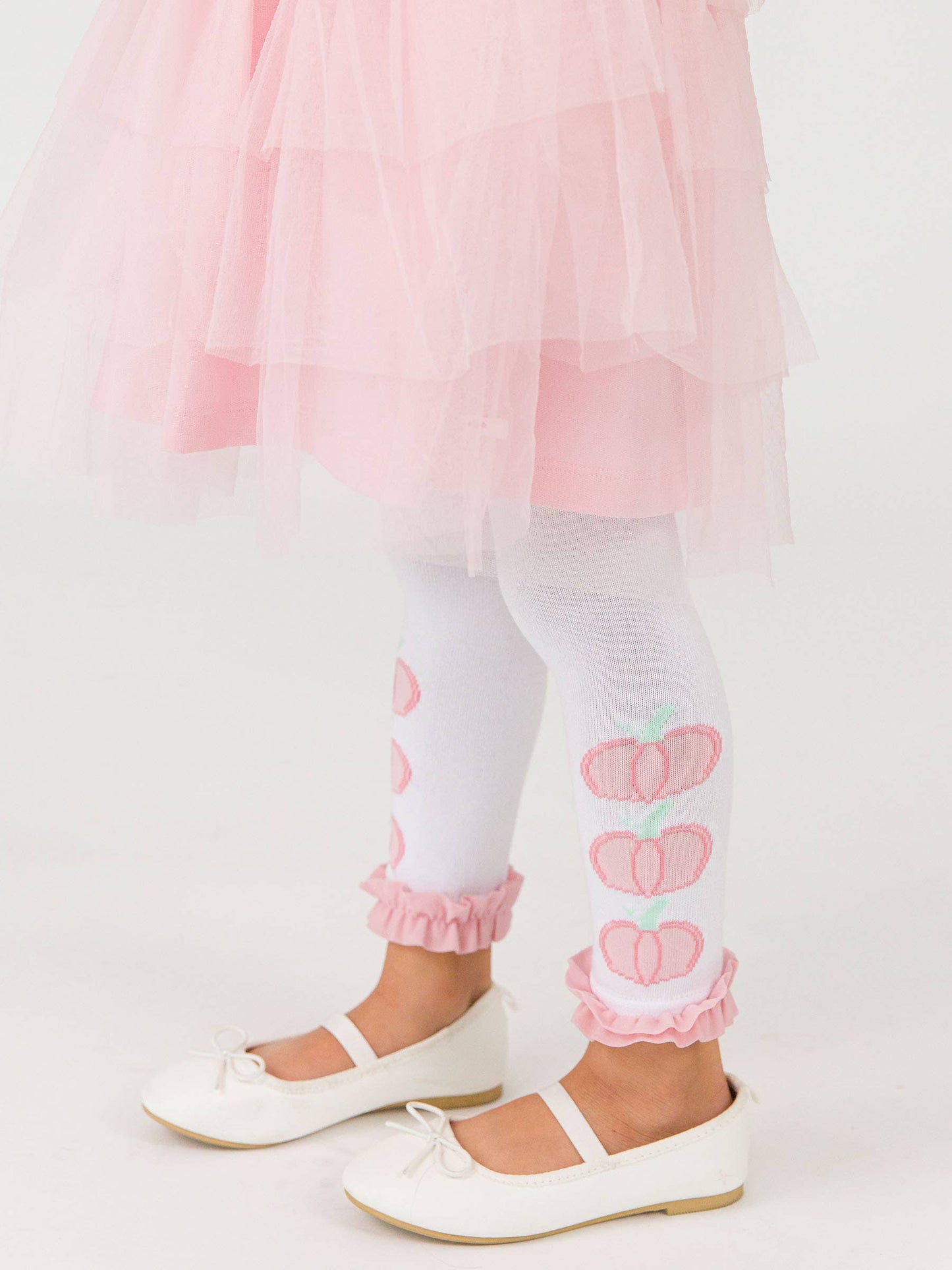 Girls Pink Pumpkin Pile Patterned Footless Ruffle Tights