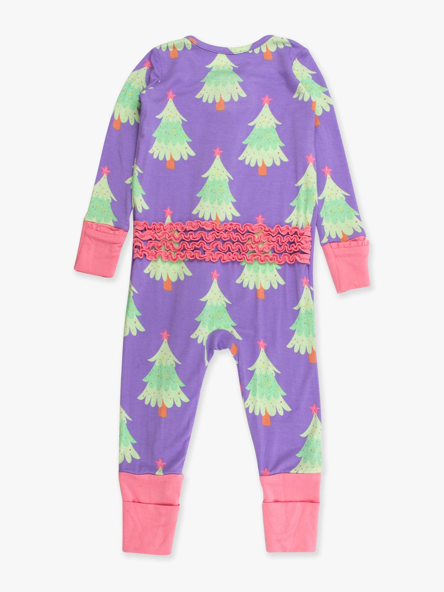 SoftSnooze™ Baby Girls Bamboo Viscose Purple Twinkling Trees Convertible Ruffle One Piece Footie Pajama