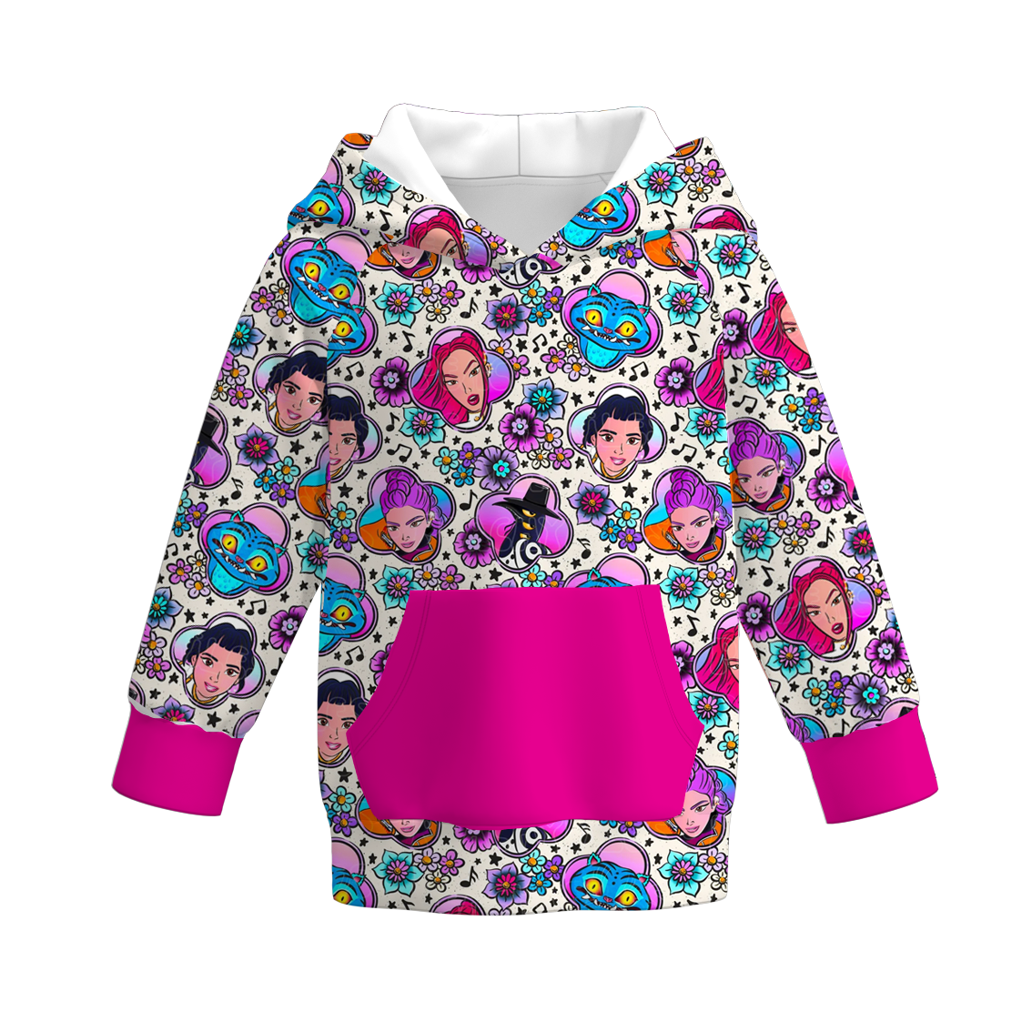 KPop Demon Hunters printed pocket hoodie sweater for girls
