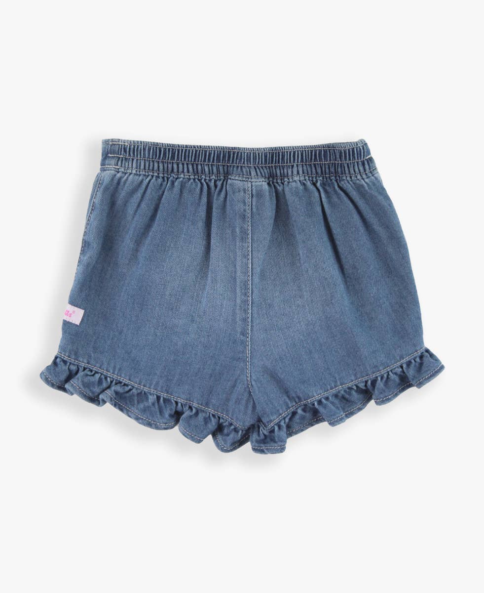 Girls Light Wash Ruffled Jean Skort