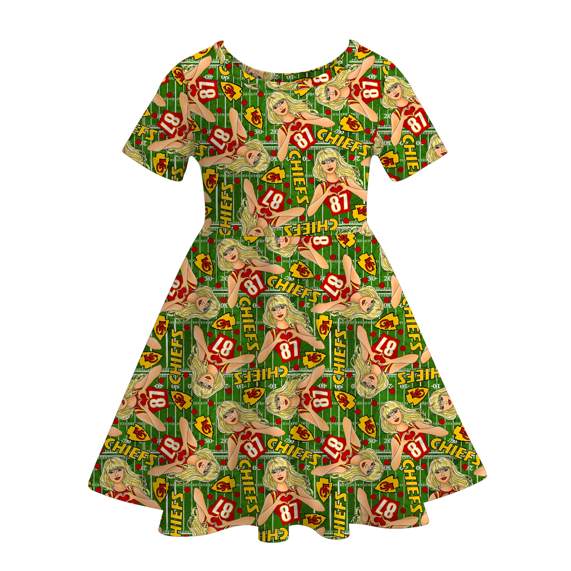 Taylor Swift TS print short sleeve ruffle twirl dress