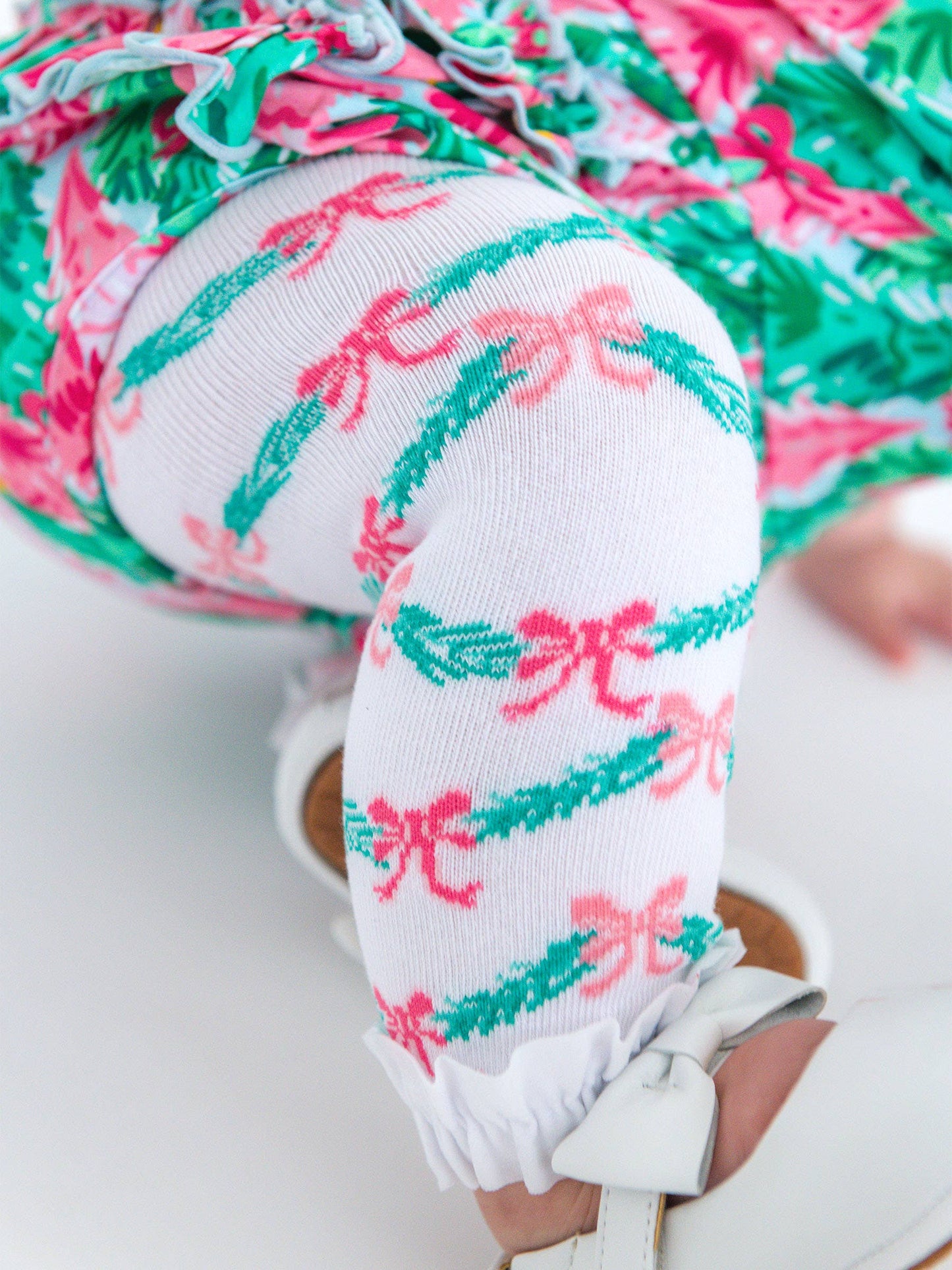Girls White Tinsel Tidings Patterned Footless Ruffle Tights