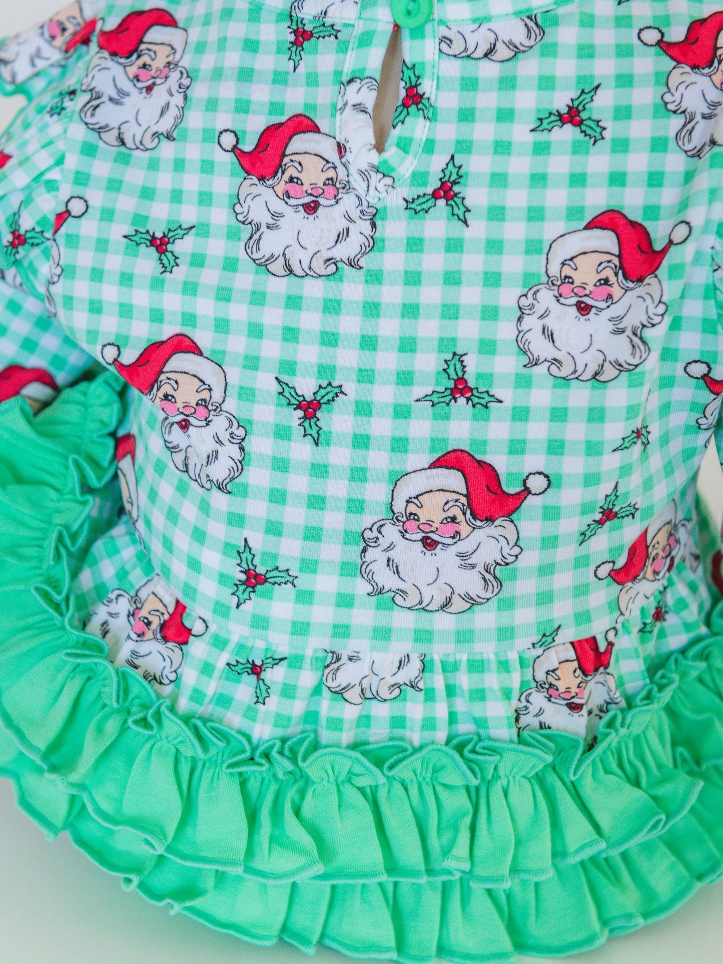 Baby Girls Green Dear Santa Knit Long Sleeve Flutter Bubble Romper