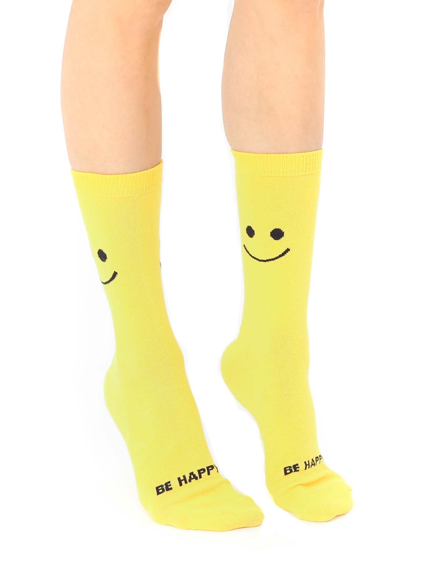 3D Packaged Crew Socks - Happy Face - "Be Happy" - Yellow