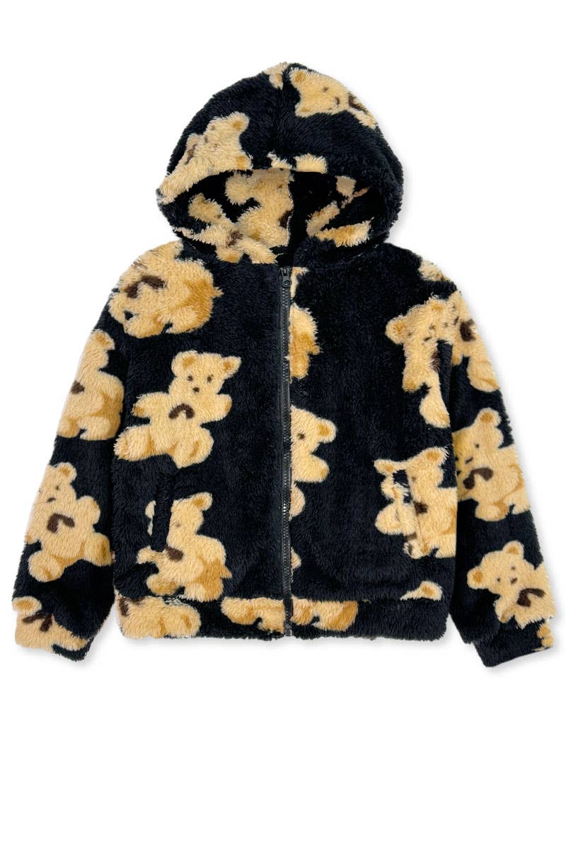 TFJ-K24-9039T Toddler's Coral Fleece Teddy Hoodie Jacket