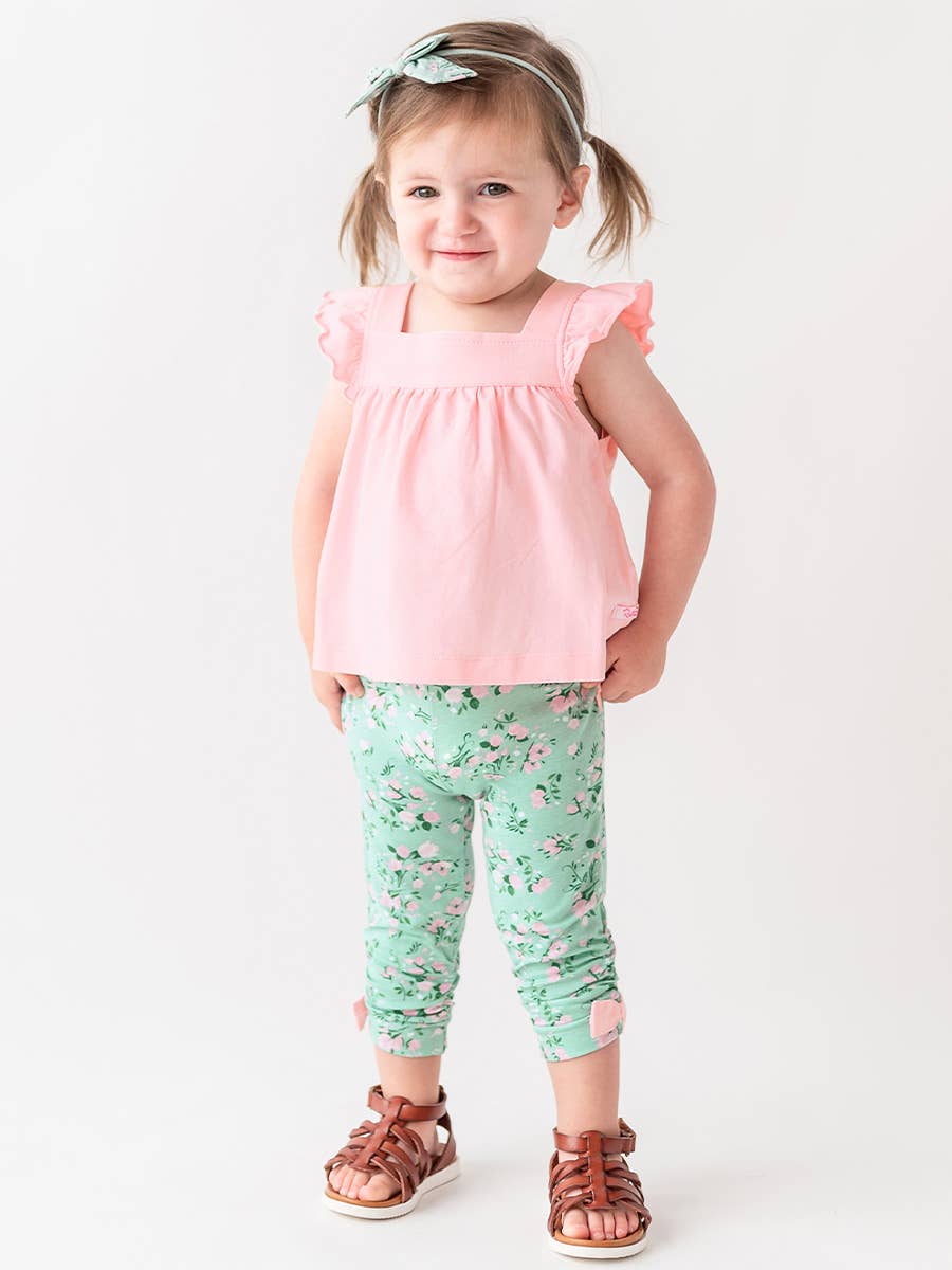 Girls Pink Square Neck Flutter Tank Knit