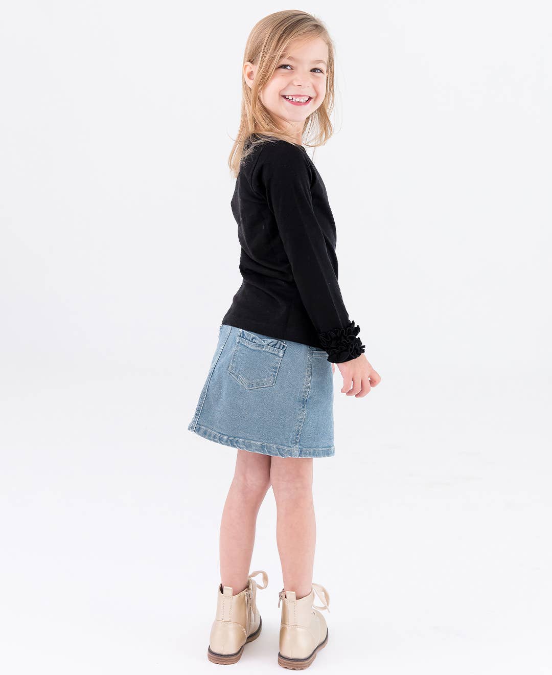 Girls Light Wash Ruffle Jean Skirt