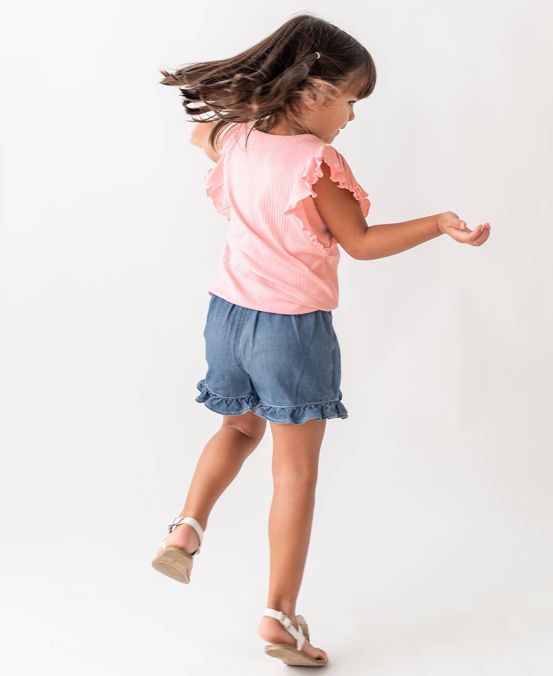 Girls Light Wash Ruffled Jean Skort