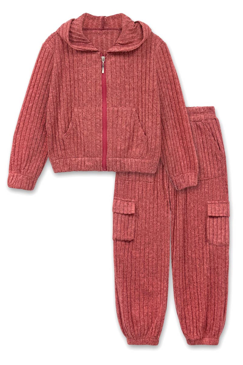 GKSS-Q26-3807B Girl's 2 pc Hoodie Pant Set w/ Ribbed Velvet