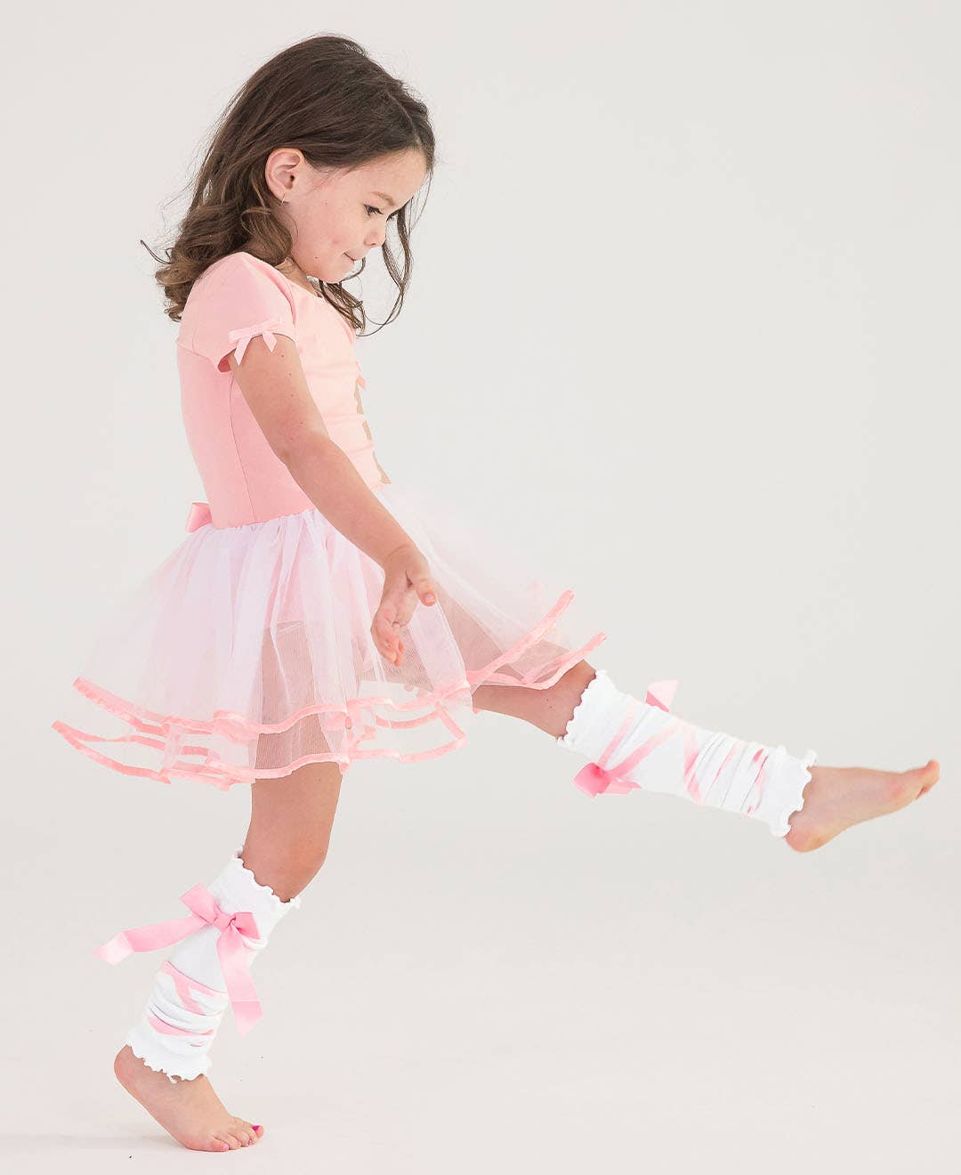 Girls White Ballet Bow Leg Warmers