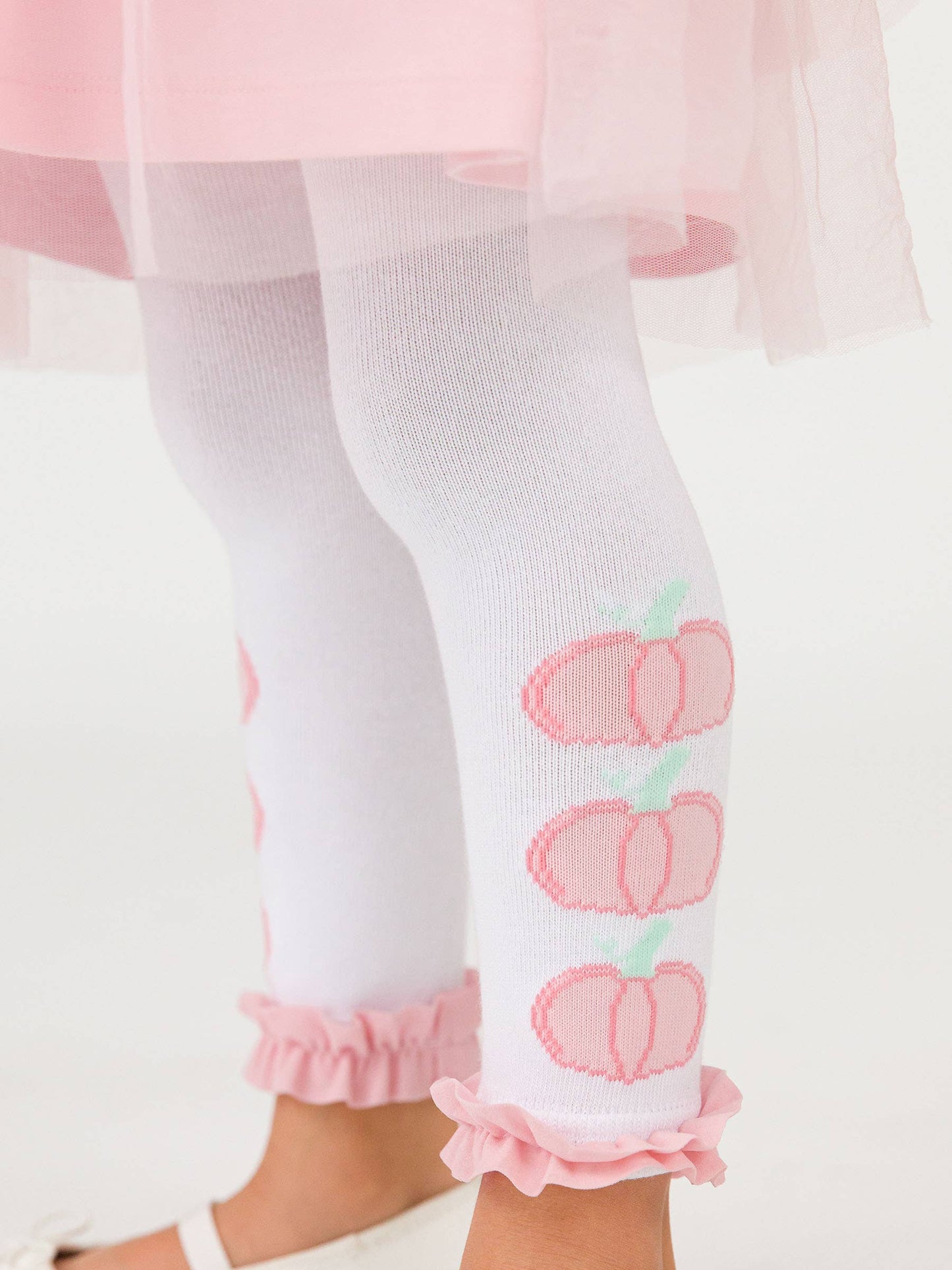Girls Pink Pumpkin Pile Patterned Footless Ruffle Tights