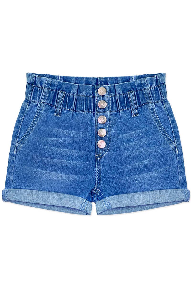 GDS-22-89109B Girl's Denim Shorts w/ Paperbag Waistband