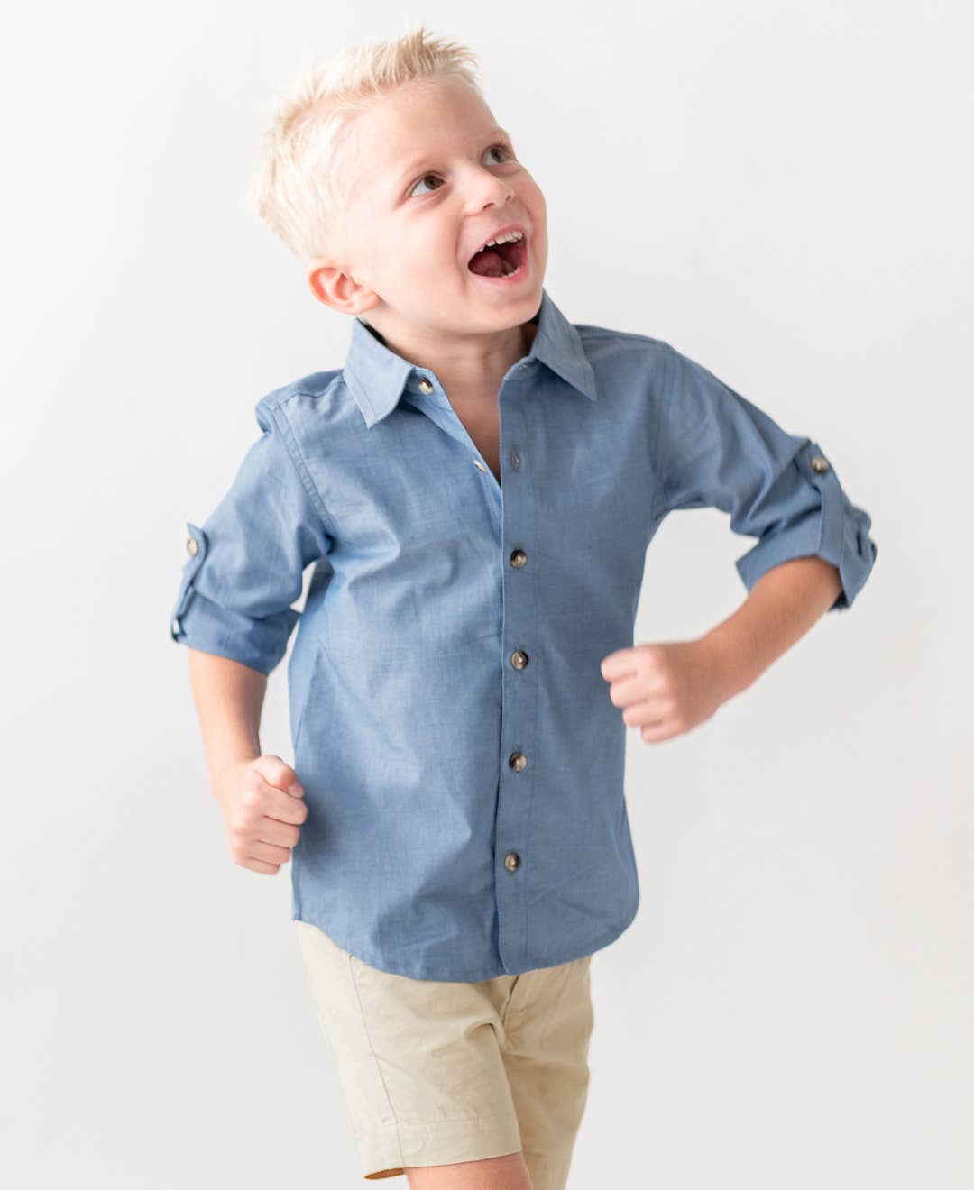 Boys Blue Chambray Long Sleeve Button Down Shirt