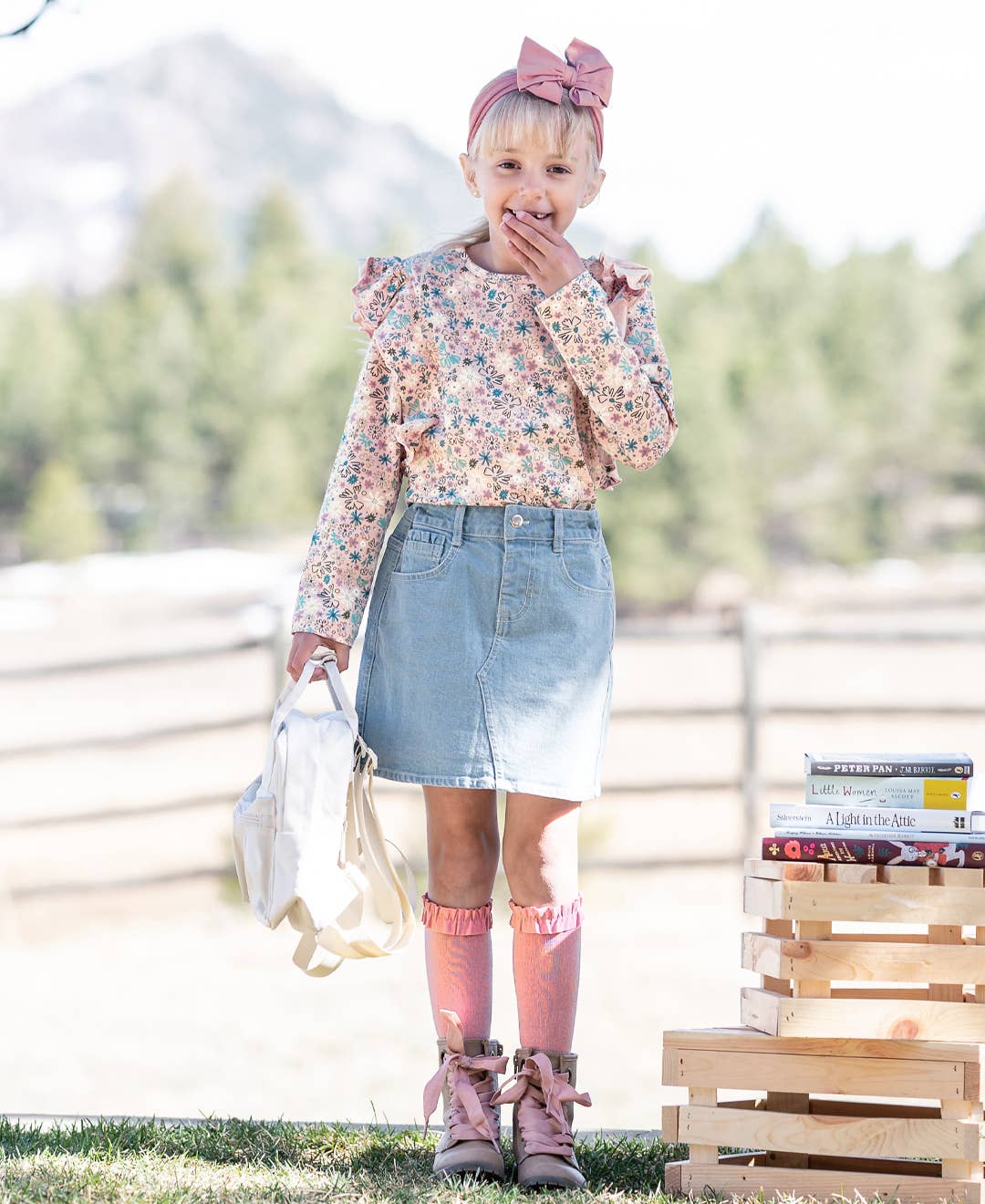 Girls Light Wash Ruffle Jean Skirt