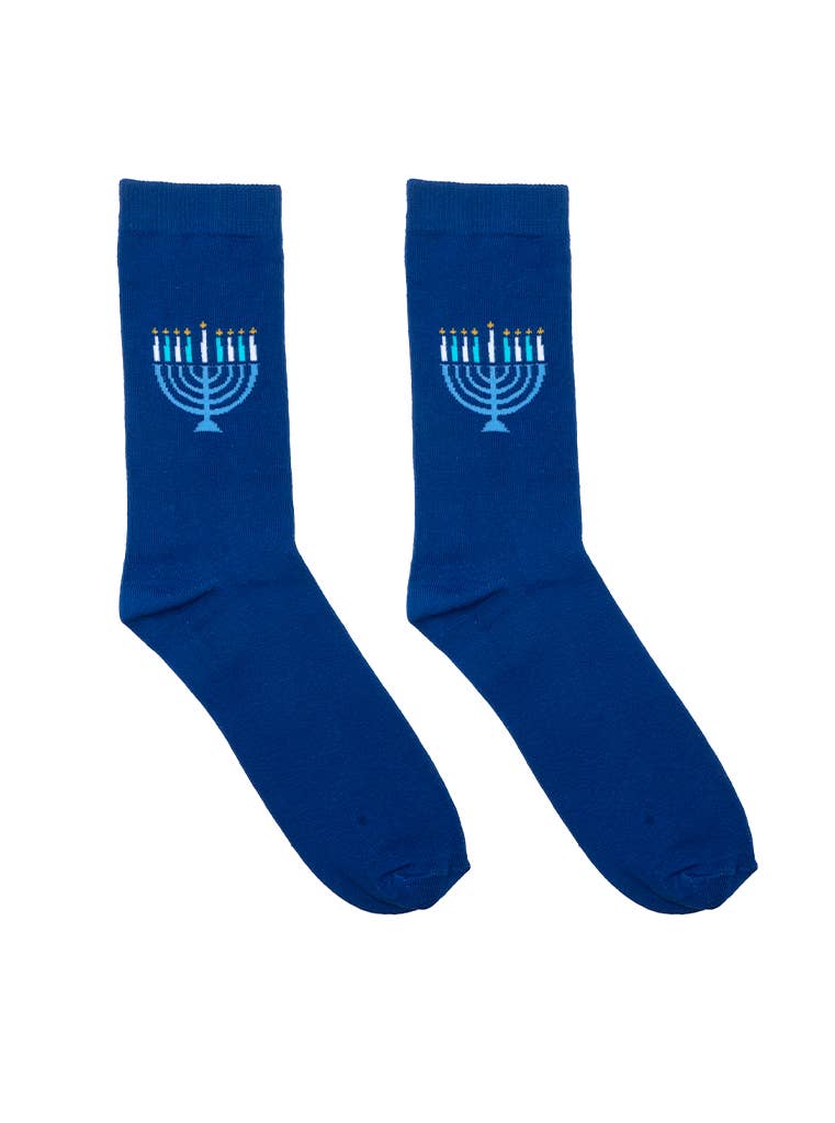 3D Packaged Crew Socks - Hanukkah Menorah Candles - Blue