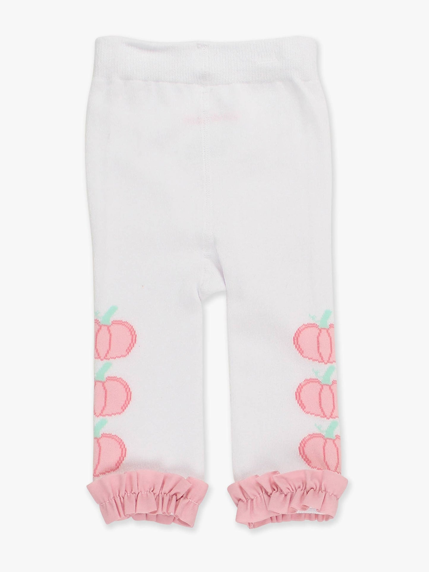 Girls Pink Pumpkin Pile Patterned Footless Ruffle Tights