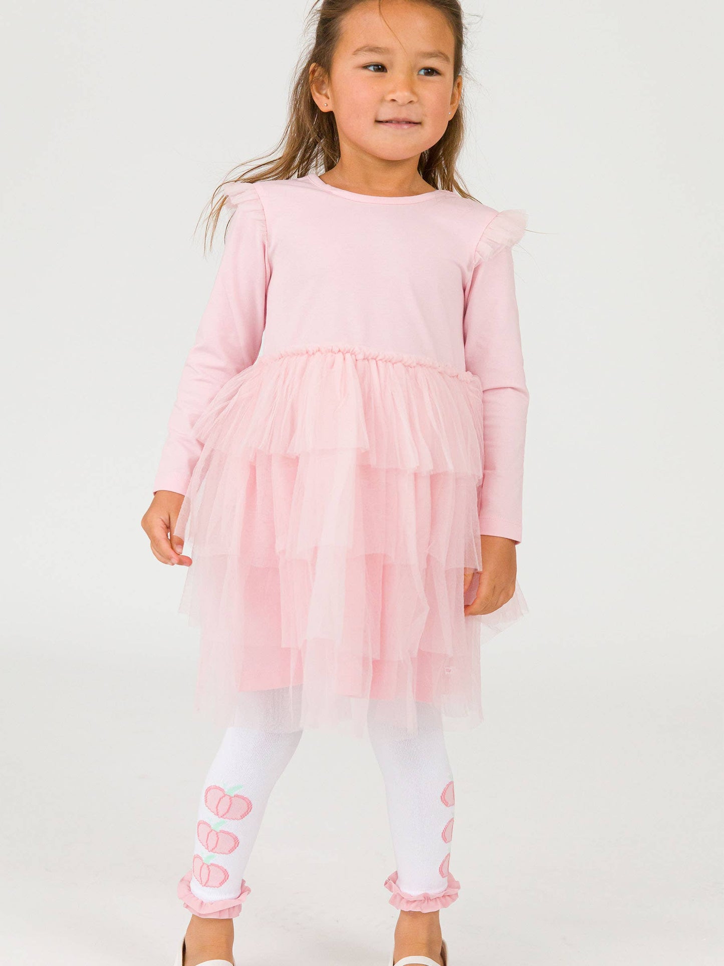 Girls Pink Pumpkin Pile Patterned Footless Ruffle Tights