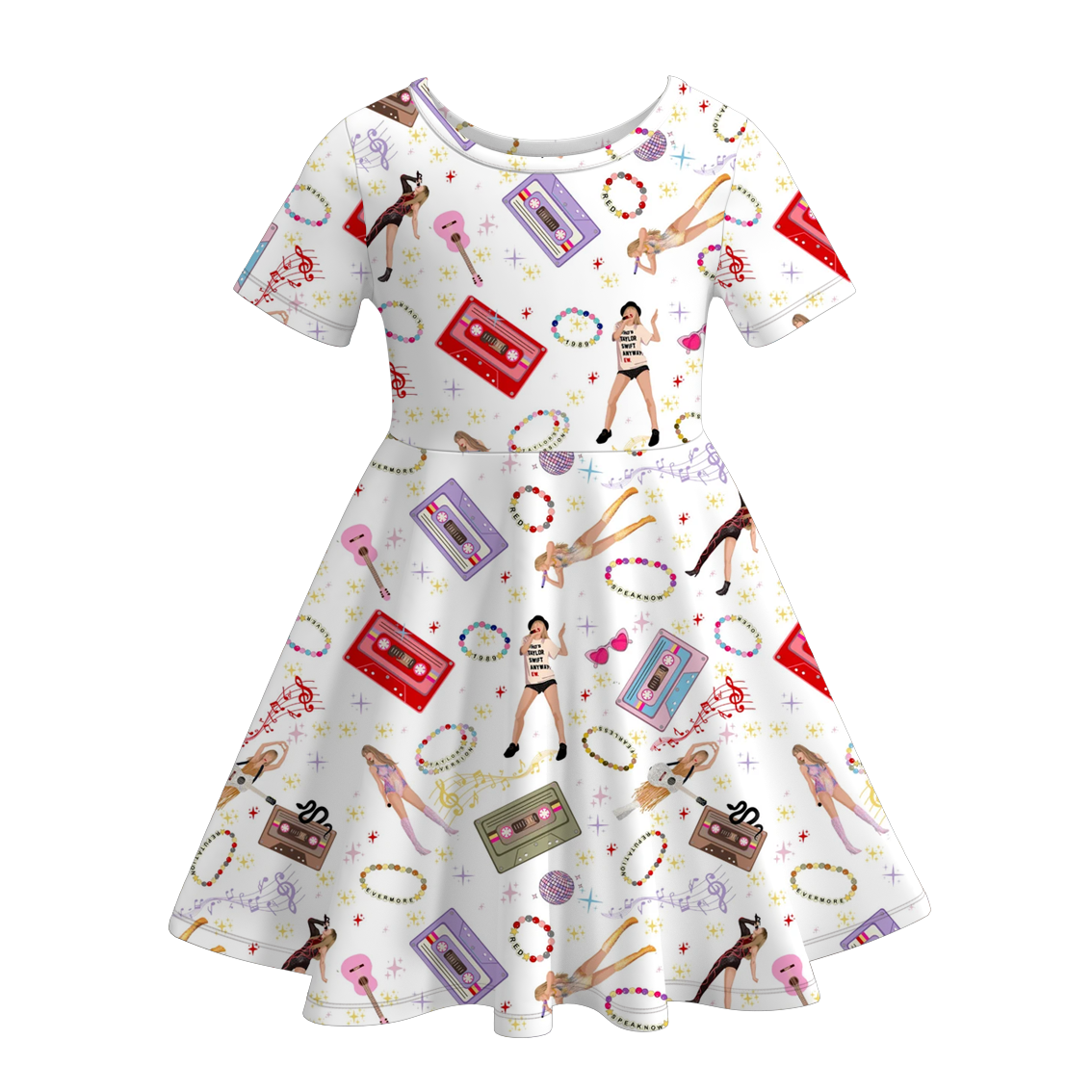 Taylor Swift TS print short sleeve ruffle twirl dress