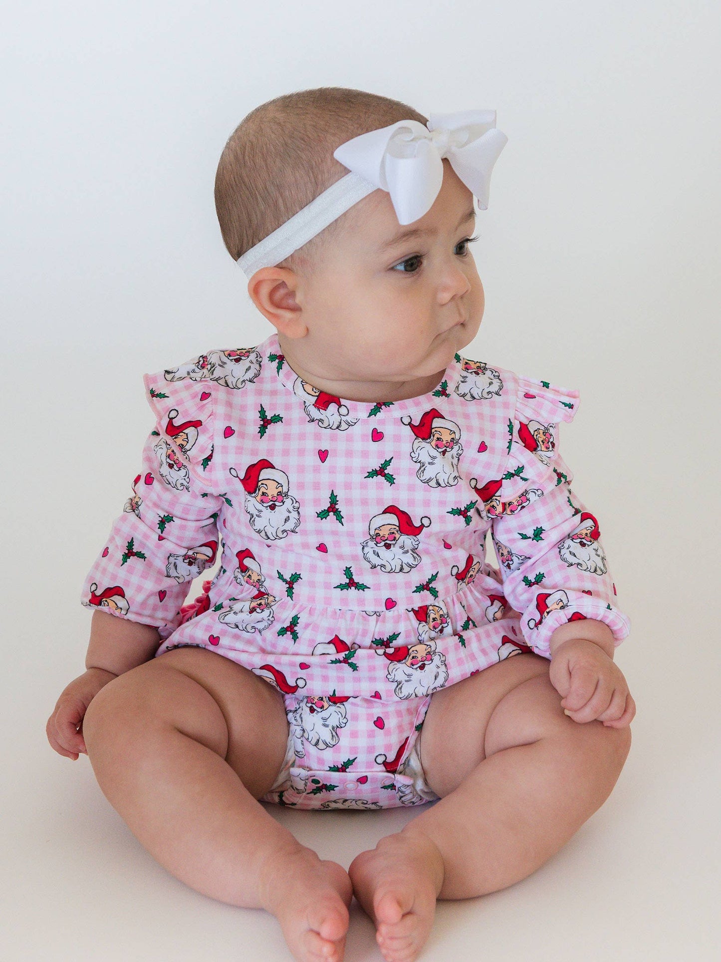 Baby Girls Pink Dear Santa Knit Long Sleeve Flutter Bubble Romper