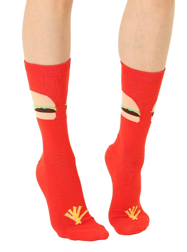 3D Packaged Crew Socks - Burger w/ Fries - Red