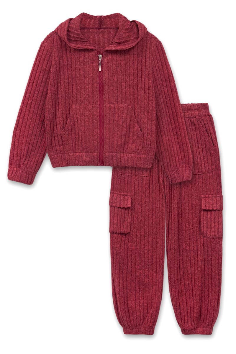 GKSS-Q26-3807B Girl's 2 pc Hoodie Pant Set w/ Ribbed Velvet