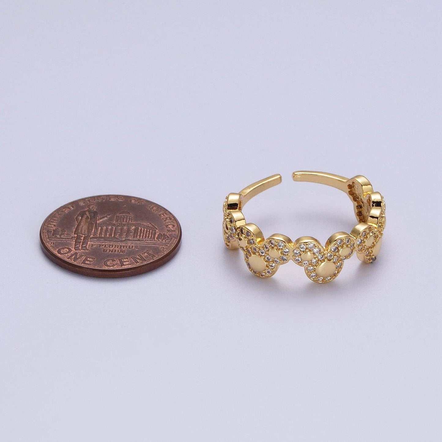 Clear Micro Paved CZ Mouses Adjustable Gold Ring | O-185