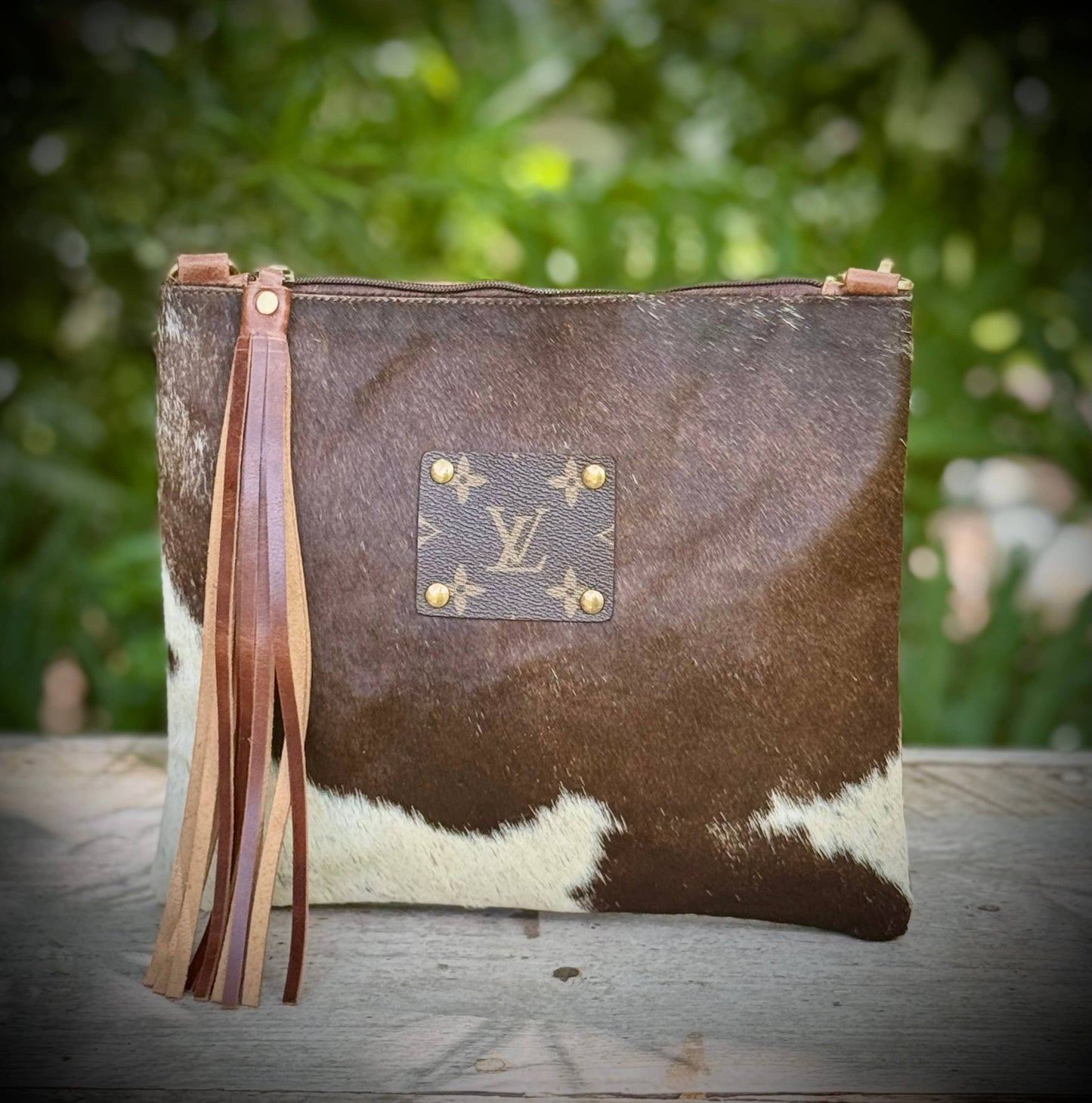 Upcycled LV Cowhide Leather Crossbody Bag Western