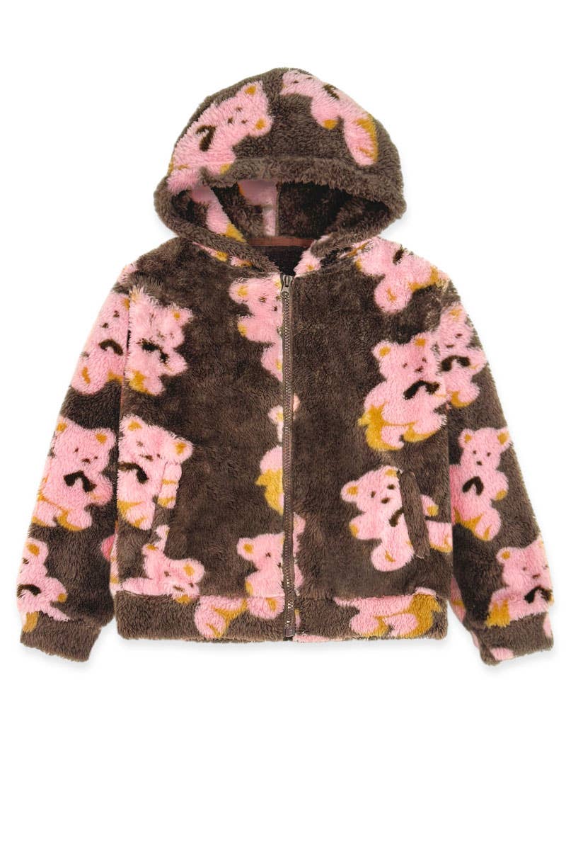 TFJ-K24-9039T Toddler's Coral Fleece Teddy Hoodie Jacket