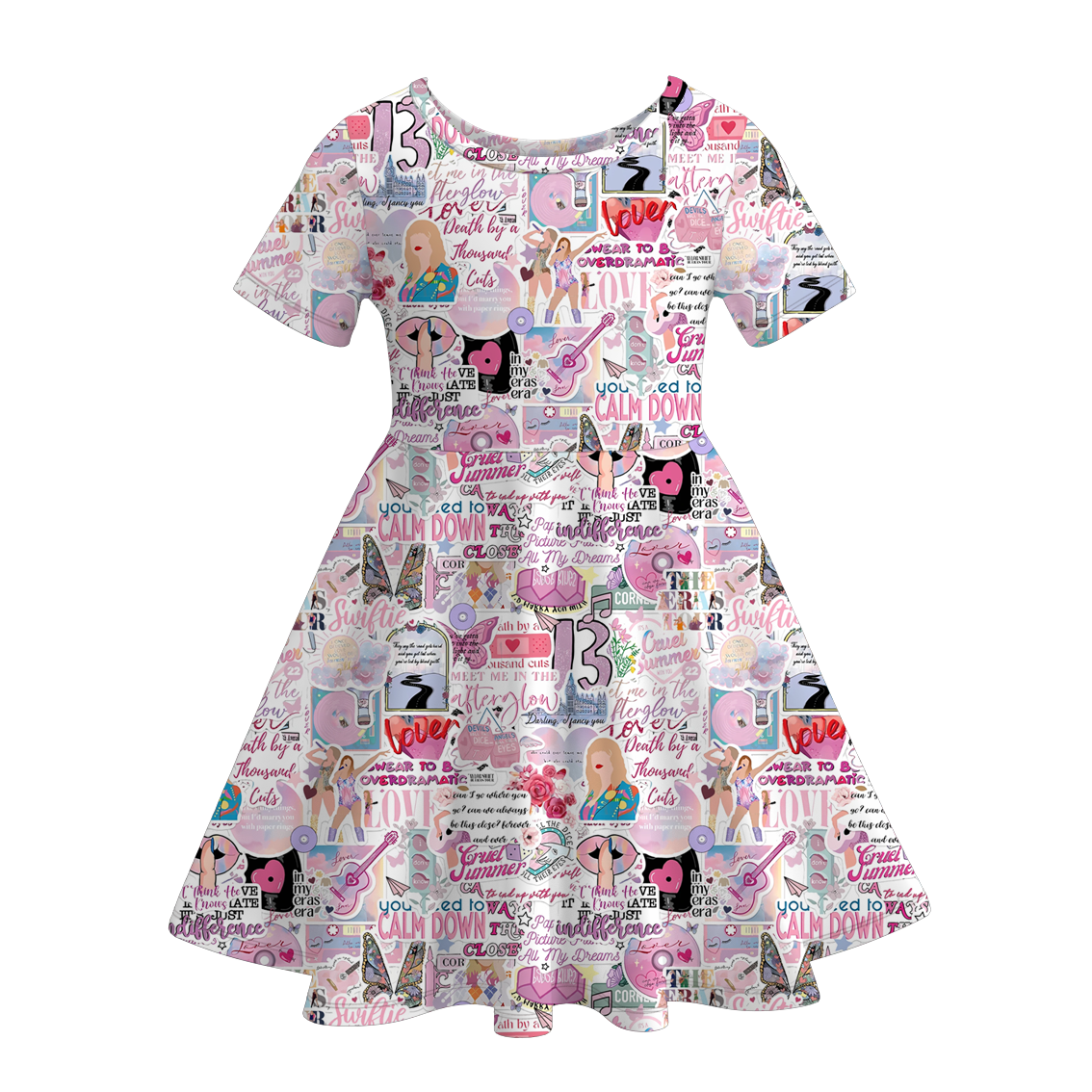 Taylor Swift TS print short sleeve ruffle twirl dress
