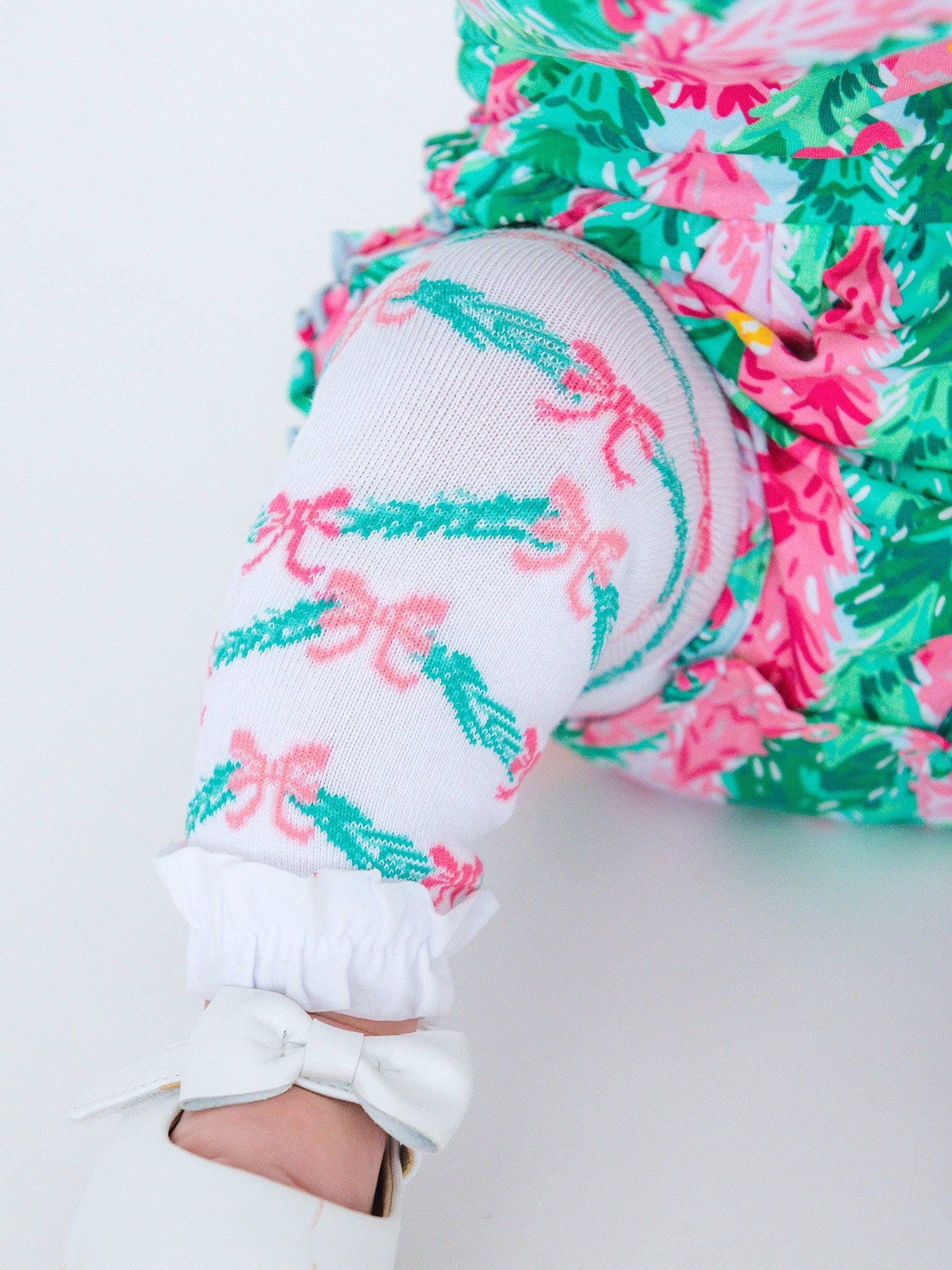 Girls White Tinsel Tidings Patterned Footless Ruffle Tights