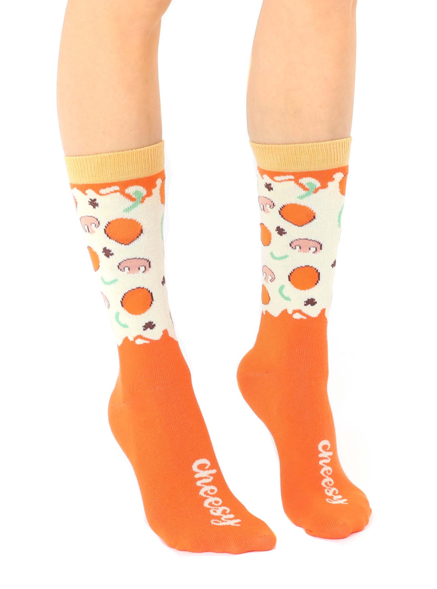 3D Packaged Crew Socks - Pizza Slice - "Cheesy" - Orange