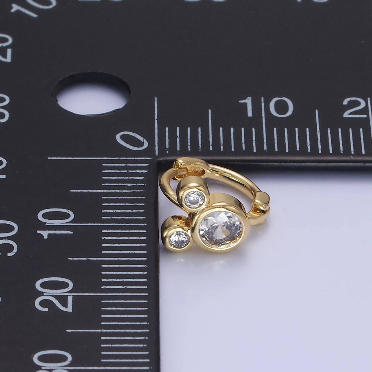 14K Gold Filled Clear CZ Triple Mouse Animal Huggie Earrings