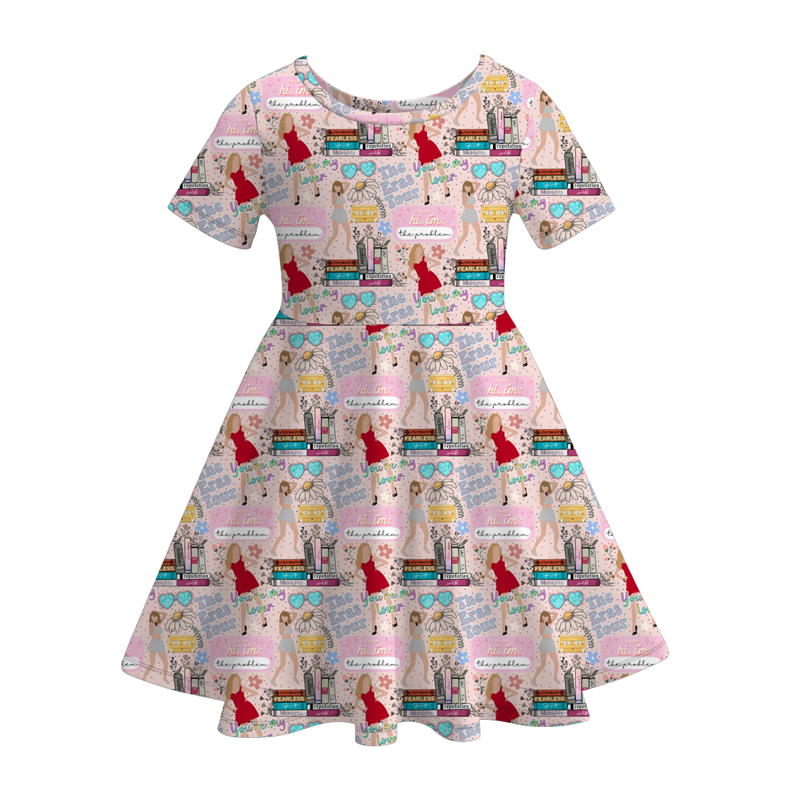 Taylor Swift TS print short sleeve ruffle twirl dress